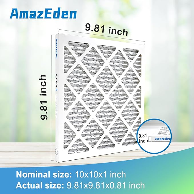 10x10x1 Air Filter 4 Pack MERV 8 Furnace HVAC AC Pleated Filters Dust Defense Replacement for Home Office MPR 600 FPR 5 (Exact Dimensions: 9.81x9.81x0.81 Inches)