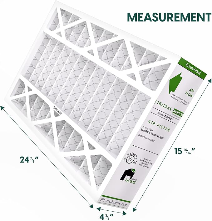EconoHome 16x25x4 AC Furnace Pleated Air Filter MERV 11 Replacement – Allergen Defense, 1 Pack, Fits Lennox (X6670), Honeywell (FC100A1029) filters. (Actual size: 15.94 x 24.86 x 4.36 Inches)