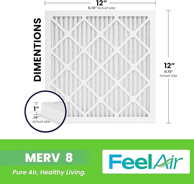 12x12x1 Air Filter, MERV 8, 6 Pack – Premium Pleated HVAC & Furnace Filter, Electrostatic AC Filter Replacement (Actual Size: 11.75" x 11.75" x 0.75")