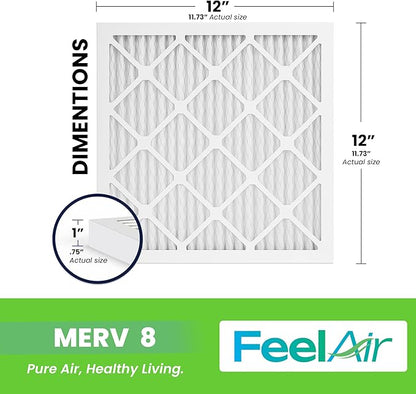 12x12x1 Air Filter, MERV 8, 6 Pack – Premium Pleated HVAC & Furnace Filter, Electrostatic AC Filter Replacement (Actual Size: 11.75" x 11.75" x 0.75")