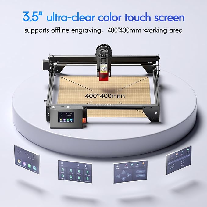 Longer RAY5 5W Laser Engraver with Air Pump, Limit Switch Kit and Y-Axis Extension Kit, Expand Working Area to 33.46" x 15.75", 3.5” Color Touch Screen, DIY Engraver Tool for Metal/Glass/Wood