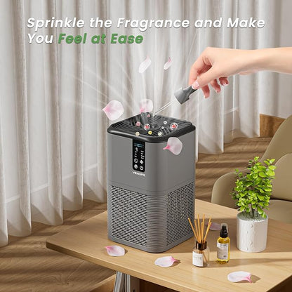 Air Purifiers for Home Large Room Up to 1750ft²,3-in-1 Filter with Sleep Mode,Air Purifier with Aromatherapy Diffuser for Office,Living Room,Bedroom,Remove Smoke Odor,Home Pets,Grey Black
