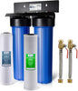 iSpring WGB22B-PB+AHPF12MNPT16X2 2-Stage Whole House Water Filtration System with 20” x 4.5” Carbon Block and Lead Reducing Filters and 3/4" Push-fit Stainless Steel Hose Connectors, Blue