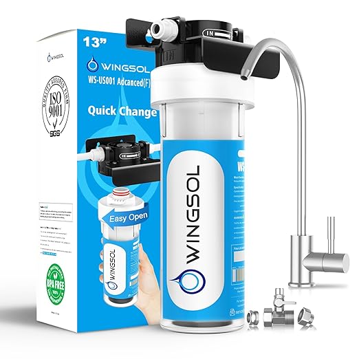 WINGSOL Under Sink Water Filter with Faucet, Reduce Heavy Metals/Chlorine/PFAS/PFOA/PFOS/Odor/Sediment, NSF/ANSI 42&53 Improve Taste, EZ Change Life Indication Mineral pH+ Sink Water Filter