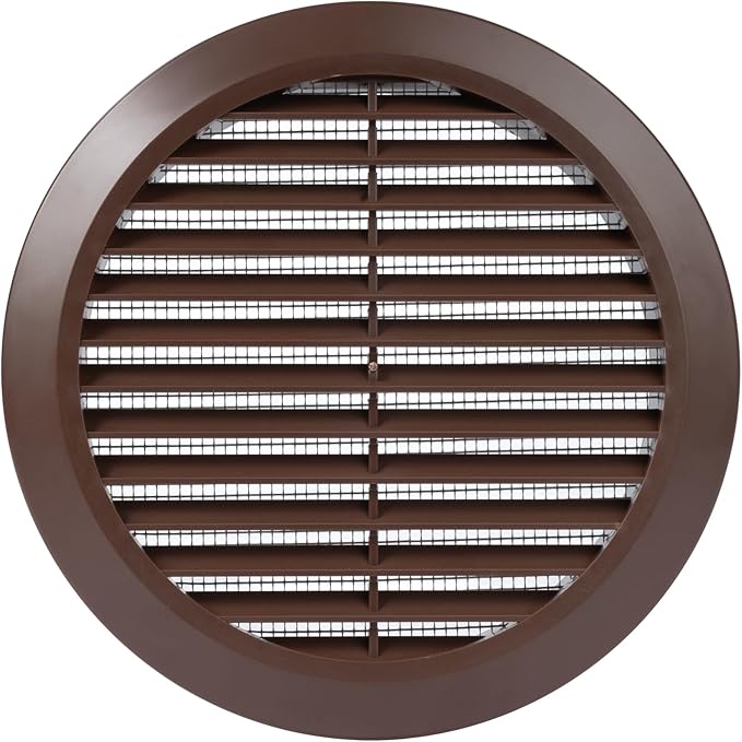 Brown 6" Inch Round Ventilation Grille with Screen mesh. (Duct 6Ø / Grille 7Ø) Ventilation Applications. Indoor and Outdoor Vent Cover - Air Vent Cover for Air Intake, Exhaust