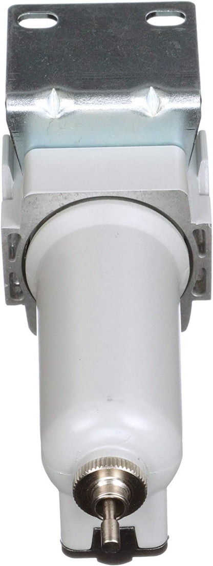 PneumaticPlus SAFD200-N02B-MEP Miniature Compressed Air Coalescing Filter, 0.01 Micron 1/4" NPT - Metal Bowl, Manual Drain, Bracket