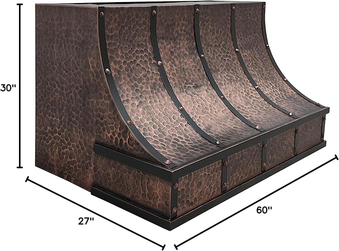 CT Copper Tailor Sloped Copper Vent Hood Island Mount,60'' W,30''H,1260 CFM Exhaust Fan,Stainless Steel Vent,LED Light,Dishwasher-Safe Baffle Filters,VH8TR1