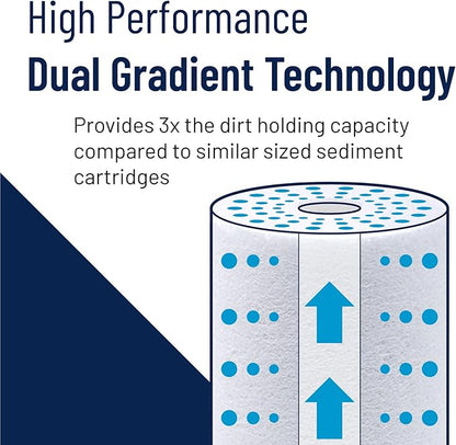 Pentair Pentek DGD-2501-20 Big Blue Water Filter, 20-Inch Whole House Sediment Filter Cartridge Replacement, Dual-Gradient Density Spun Polypropylene, 20" x 4.5", 1 Micron, Pack of 6, White