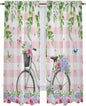 Spring Kitchen Curtains, Bicycles Leaves Butterfly Flowers Pink Buffalo Plaid Light Filtering Window Curtain Panels, 2Pcs Rod Pocket Window Treatments Set for Living Room Bathroom Bedroom 52x72 Inches