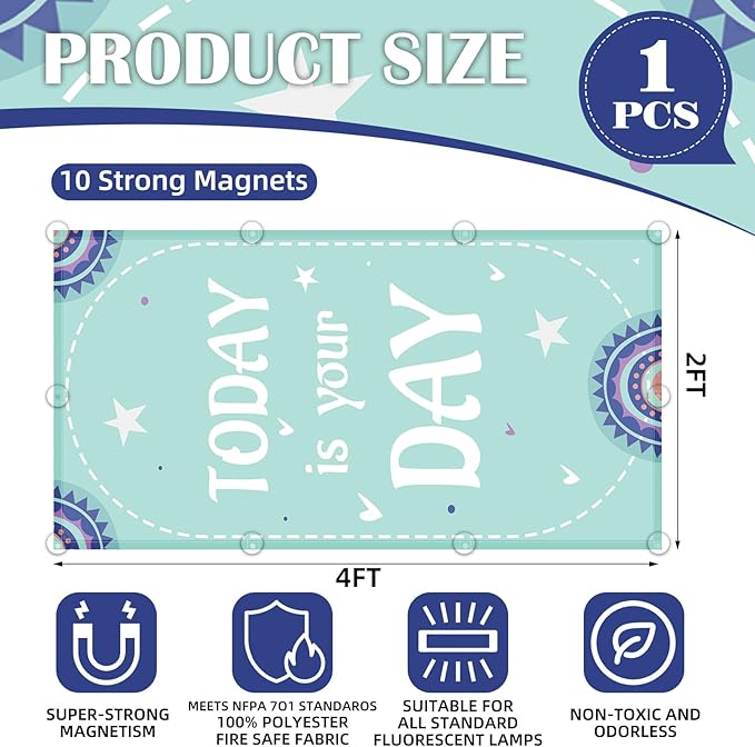 Fluorescent Light Covers - Classroom Covers for Ceiling Lights, 1 PCS 4 x 2 Feet Magnetic Light Filters, Classroom, Office Decor (Todat is Your Day)