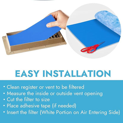 NORTHWEST ENTERPRISES Cut to Size Floor Vent Air Filters for home - MERV 8 Electrostatic Cut to Fit Air Filter Roll & Adhesive Hook Tape (12" x 90" Triple Filtration)