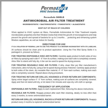 PermaSafe HVAC Solutions, Antimicrobial Air Filter Treatment, Odor Inhibitor, and Indoor Air Quality Enhancer & Protectant