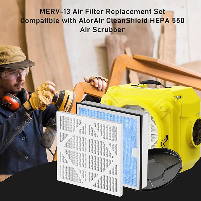 Carmerny HEPA 550 & Activated Carbon MERV-13 Pre-Filter Replacement Set Compatible With AlorAir CleanShield Air Scrubber, 2 HEPA and 5 MERV-13 Pre-Filters