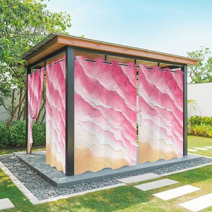 Ocean Outdoor Curtains for Patio Beach Waves Watercolor Abstract Gradient Pink Waterproof Outside Curtains with Grommet Top Weatherproof Curtain for Cabana Pergola Gazebo, 2 Pack, 54" W x 95" L