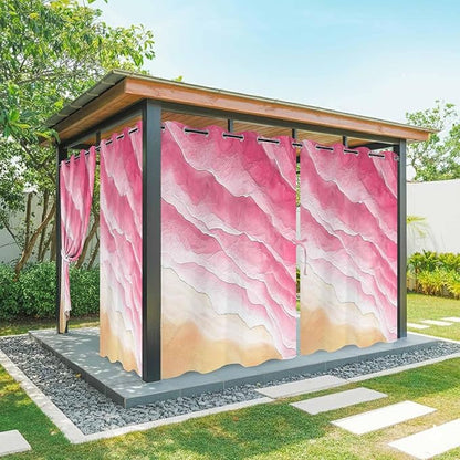 Ocean Outdoor Curtains for Patio Beach Waves Watercolor Abstract Gradient Pink Waterproof Outside Curtains with Grommet Top Weatherproof Curtain for Cabana Pergola Gazebo, 1 Panel, 54" W x 84" L