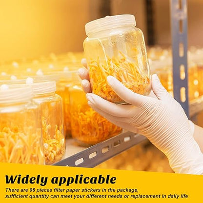 Zonon 96 Pieces Synthetic Filter Paper Stickers 20 mm 0.25 µm Filter Disc Adhesive Patch Stickers for Wide Mouth Mushroom Cultivation Mason Jar Lids