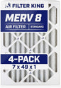 Filter King 7x49x1 Air Filter | 4-PACK | MERV 8 HVAC Pleated A/C Furnace Filters | MADE IN USA | Actual Size: 7 x 49 x .75"