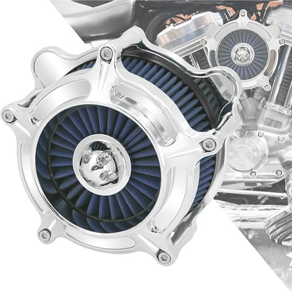 HDBUBALUS Motorcycle Air Filter Air Cleaner Intake System Cleaner Fit For Harley Dyna Softail Touring Trike 2008-2017 Chrome