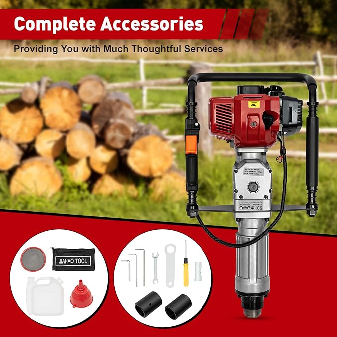 Gas Powered T-Post Driver, 1900W 52CC T Post Pounder Driver Heavy Duty Gasoline, 2-Stroke Fence Farm Push Pile Gasoline Engine Kit for Fence Post Construction Site