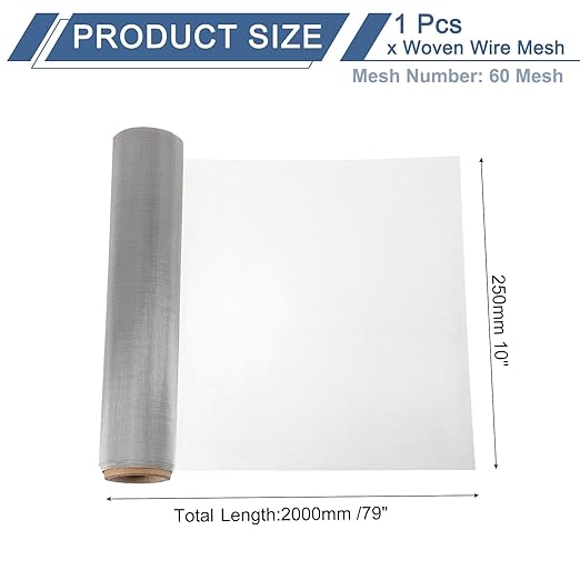 uxcell 60 Mesh 79" x 10" Woven Wire Mesh, 304 Stainless Steel Air Vent Filter Screen, Window Screen Mesh for DIY Projects Vents Cover Filtration Animals Fence