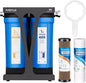 PUREPLUS RV Dual Stage Water Filter System with Grooved Sediment and KDF/Carbon Cartridges, Stainless Steel 3/4" Fittings, Reduces Sediment, Heavy Metals, Chlorine, Odors and More