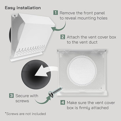 Vent Systems 6" Inch Air Supply Vent Cover with Rubber Gasket - White Galvanized Steel - Robust Weatherproof Outdoor Air Intake Box - Duct or Surface Mounting - Rain and Snow Protection