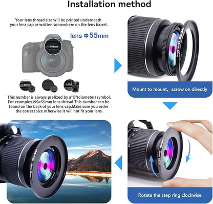 55mm Lens to 58mm Camera Lens Adapter,55mm to 58mm Filter Step-Up Adapter Ring,Compatible All 58mm Filter Accessory