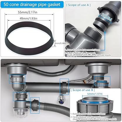 6PCS Sealing Ring for Kitchen Sink Filter, conical Rubber Gasket for Drain Pipe, Gasket for Waste Pipe, 2.2-inch Drain Pipe Sink Odor Collector Siphon, 55mm Inclined Sliding Joint Rubber Ring