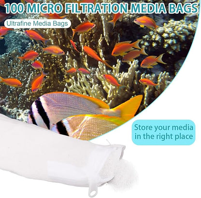 BOXOB 10pcs Aquarium Filter Media Bags, 100 Micron Extra Fine Media Filter Small Mesh Bags Purigen Sock for Fish Tank with Plastic Zipper for Activated Carbon Resin (7.9x3 Inch)