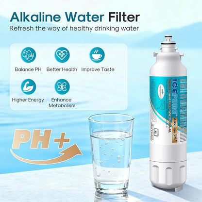 ICEPURE Alkaline ADQ73613401 Refrigerator Water Filter Replacement for LG LT800P, LT800PC, ADQ75795104, ADQ736134, ADQ73613402 Kenmore 9490 46-9490 LSXS26326S LSXS26366S LMXS30776S, Enhances PH, 4Pack