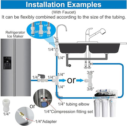 Refrigerator Water Line Kit Connection and 1/4 Compression Ice Maker Installation Kit,1/4" OD Tubing with Quick Connect for Fridge IceMaker Reverse Osmosis RO Systems Water Filters Faucet 25ft