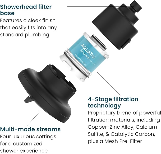 AquaTru Shower - High Pressure Shower Filter Removes Impurities from Hard Water to Support Healthy Skin, Scalp, Hair, Reduce Breakage, and Enhance Your Beauty and Self-Care Routine (Matte Black)