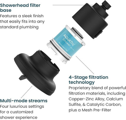 AquaTru Shower - High Pressure Shower Filter Removes Impurities from Hard Water to Support Healthy Skin, Scalp, Hair, Reduce Breakage, and Enhance Your Beauty and Self-Care Routine (Matte Black)