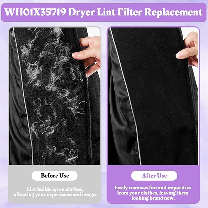 WH01X35719 Lint Filter Compatible with Ge Profile Washer Dryer Combo Foam Filter for PFQ97HSPV0DS Combo Washer Dryer Filter with Lint Brush (1 Long Handled Brush) - Hand Washable and Reusable (2pack)