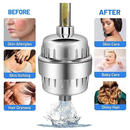 Shower Head Filter for Hard Water to Remove Chlorine Reduces Dry Itchy Skin,Shower Filters with High Output Showerhead Cartridges(Chrome)