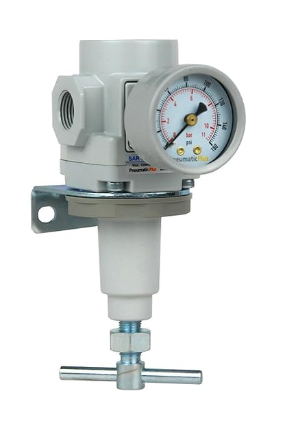 PneumaticPlus SAR300T-N03BG Air Pressure Regulator 3/8" NPT, T-Handle, Gauge & Bracket