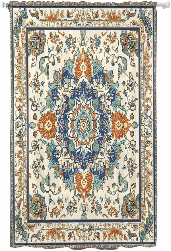 Sheer Curtains 108 Inches Long, Southwest Farmhouse Semi Sheer Curtains Light Filtering Window Treatment, Orange Blue Desert Bohemian Privacy Voile Drapes for Living Room Bedroom 52x108 Inch