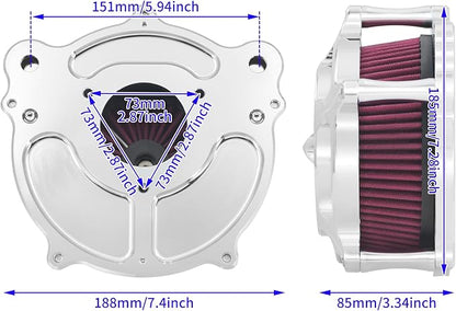HDBUBALUS Motorcycle CNC Spike Air Cleaner Air Filter Intake System Filter (C-For Touring Trike 08-16, Softail 16-17,Dyna 17)