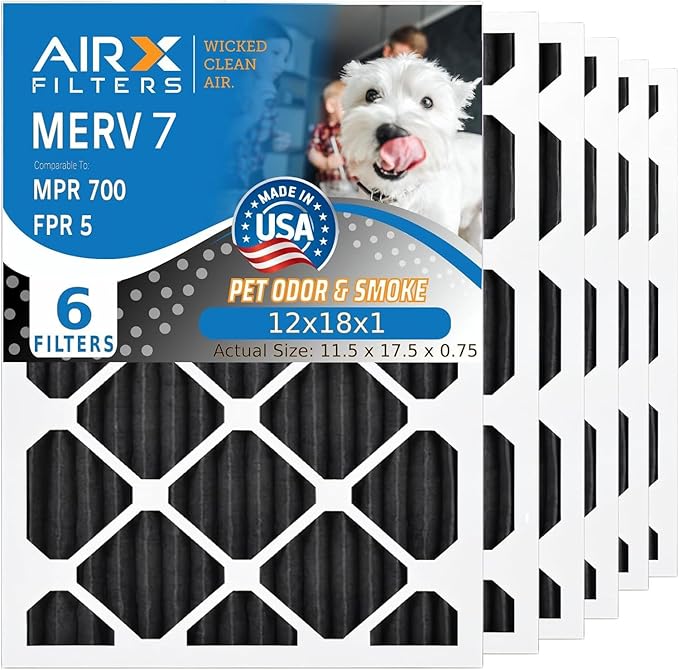 AIRX FILTERS WICKED CLEAN AIR. 12x18x1 Air Filter Odor Eliminator Carbon Filter MERV 7 AC HVAC Furnace Filters 6 Pack