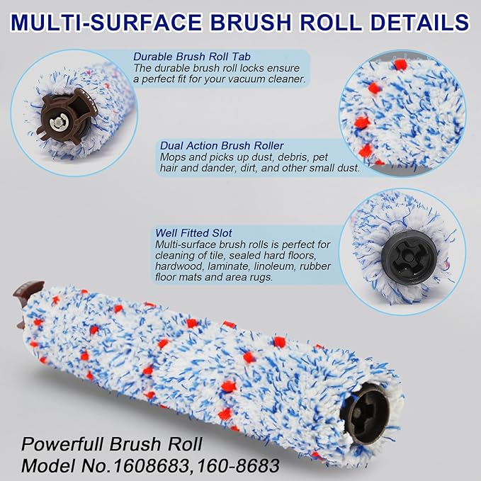 Lemige 2 Pack Multi-Surface Brush Roll 1868 + 2 Pack Vacuum Filter 1866 for Bissell CrossWave 2306A 1785A 3888A Vacuum Cleaner, Compare to Part # 1608683, 160-8683, 1608684