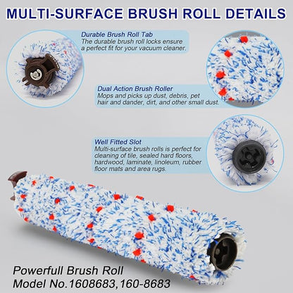 Lemige 2 Pack Multi-Surface Brush Roll 1868 + 2 Pack Vacuum Filter 1866 for Bissell CrossWave 2306A 1785A 3888A Vacuum Cleaner, Compare to Part # 1608683, 160-8683, 1608684