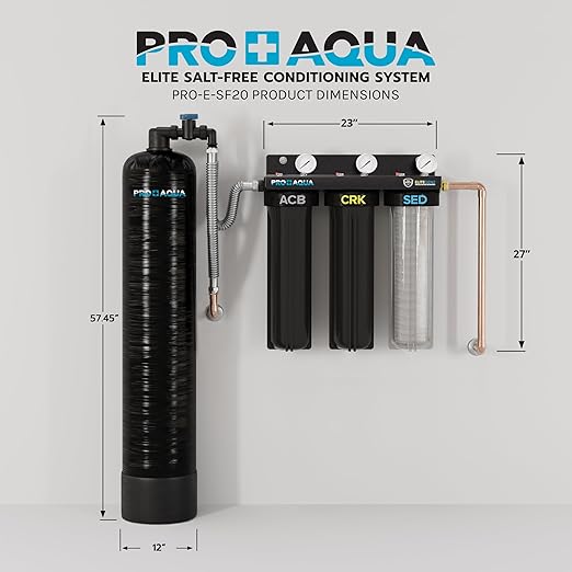 PRO+AQUA Elite Whole House Water Filter 3 Stage Well Water Filtration System w/Gauges, PR Button, 1” Ports, Filter Set (3-Stage + 20 GPM Salt-Free Bundle)