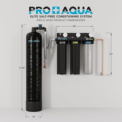 PRO+AQUA Elite Whole House Water Filter 3 Stage Well Water Filtration System w/Gauges, PR Button, 1” Ports, Filter Set (3-Stage + 20 GPM Salt-Free Bundle)