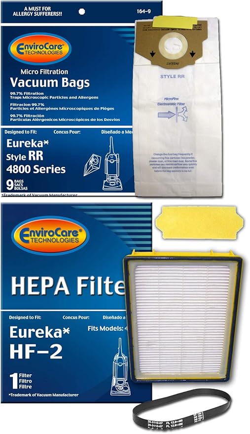 EnviroCare Replacement Eureka Vacuum 4870 Smart Vac Supply Kit Made to fit Eureka RR Vacuum Cleaner 9 Bags & 1 R Belt & Hf2 & 70082 Filter