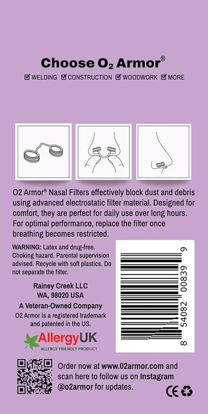 O2 Armor Nose Filters for Welders & Allergies - Nose Filter for Dust - Nasal Filters for Welding - Nose Dust Mask for Construction (10 Pack, Size Small)