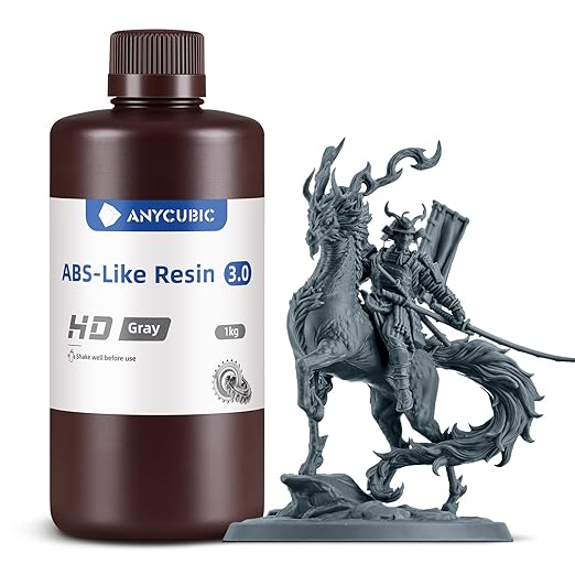 ANYCUBIC ABS-Like Resin 3.0, Upgraded 14K 3D Printer Resin with Enhanced Strength and Toughness, High Precision, Low Odor, Wide Compatibility for All LCD Resin 3D Printers (HD Grey, 1kg)