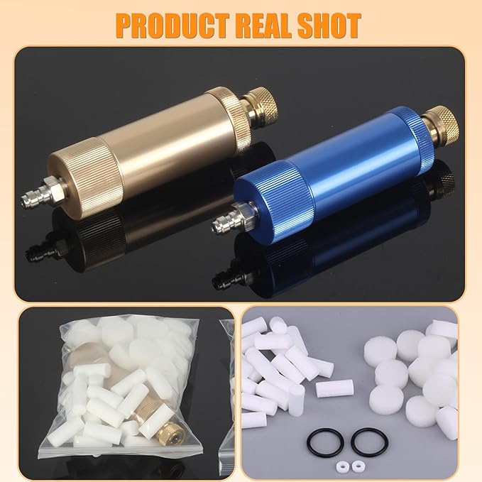 High Pressure PCP Air Filter Oil-Water Separator, 40MPa/5800Psi Inline Moisture Separator with 8mm Quick Connect, Complete Kit with 25 Filters, Sealing Rings & Gaskets for Air Compressor Pump (Yellow)