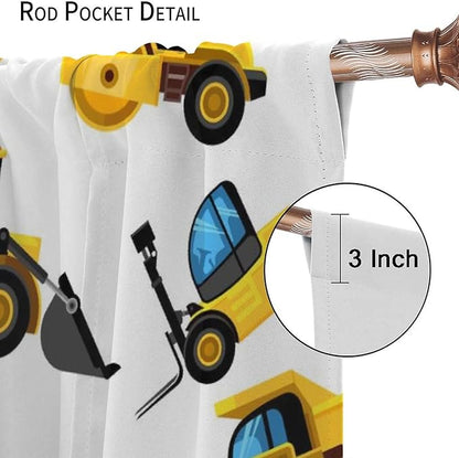 Kids Construction Equipment Window Curtains, Excavator Tractor Tow Truck Rod Pocket Decorative Windows Curtain for Children Teens Boys Girls Room Decor 55x63in (30% Blackout)