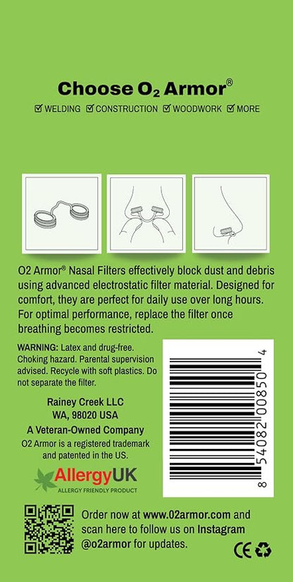 O2 Armor Nose Filters for Welders & Allergies - Nose Filter for Dust - Nasal Filters for Welding - Nose Dust Mask for Construction (50 Pack, Size X-Large)