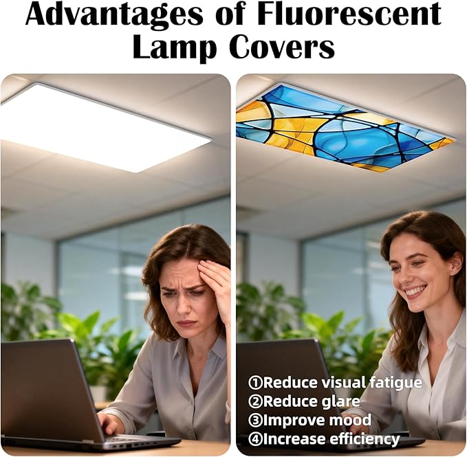 4 Pcs Fluorescent Light Covers - Classroom, Office 4 x 2 Feet Flame Retardant Magnetic Covers for Ceiling Lights Filters (Colorful Art)
